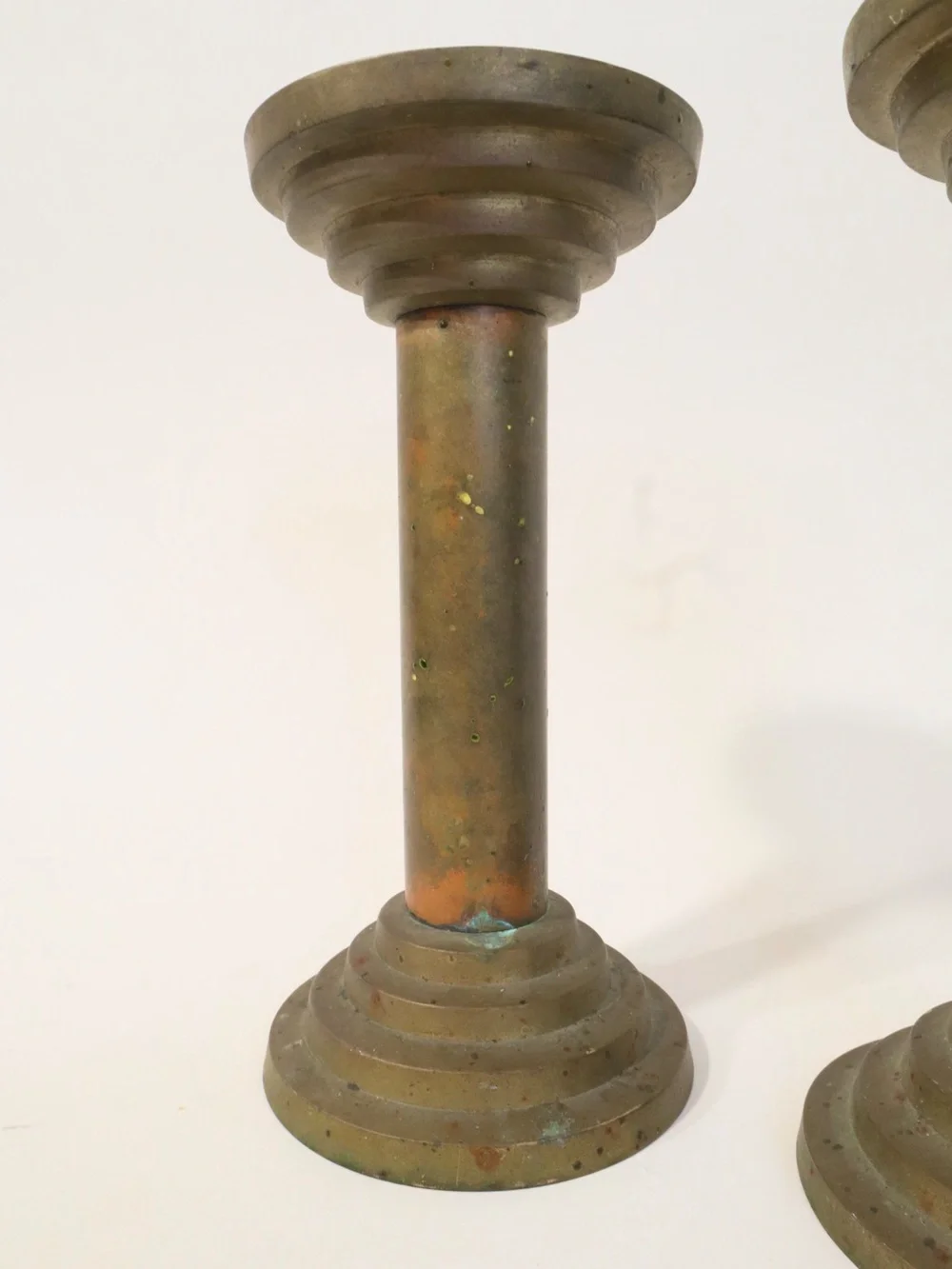 Vintage Heavy Solid Brass Column Candle Holders by TAG classic stepped design